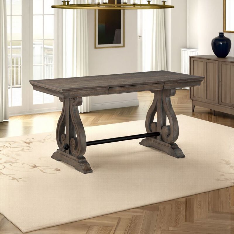 Luon Writing Desk, Traditional Classy Dark Oak Brown Veneer,  60 Inch - Benzara