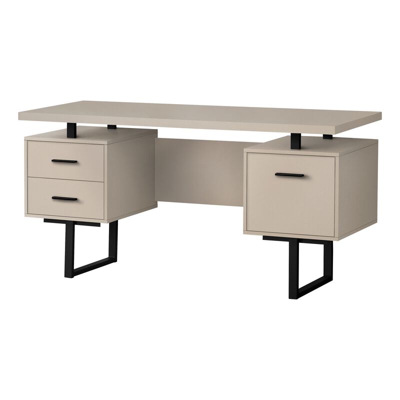 Monarch Specialties Computer Desk, Home Office, Laptop, Left, Right Set-Up, Storage Drawers, 60"L, Work, Metal, Laminate, Beige, Black, Contemporary, Modern