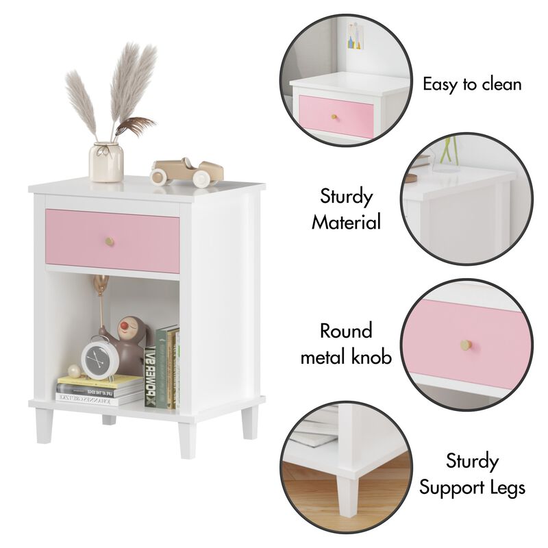 26.8" Assembled Wooden Nightstand 1-Drawer 1-Shelf for Kids Adults image number 5