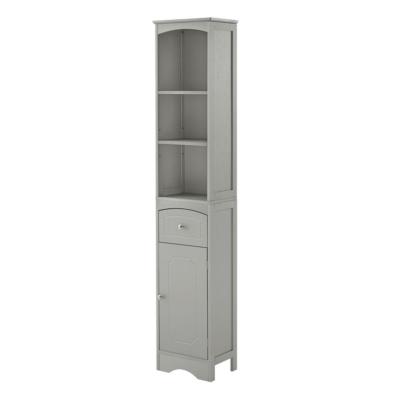 Whisen Verticle Bathroom Cabinet, Freestanding Storage Cabinet with Drawer and Adjustable Shelves