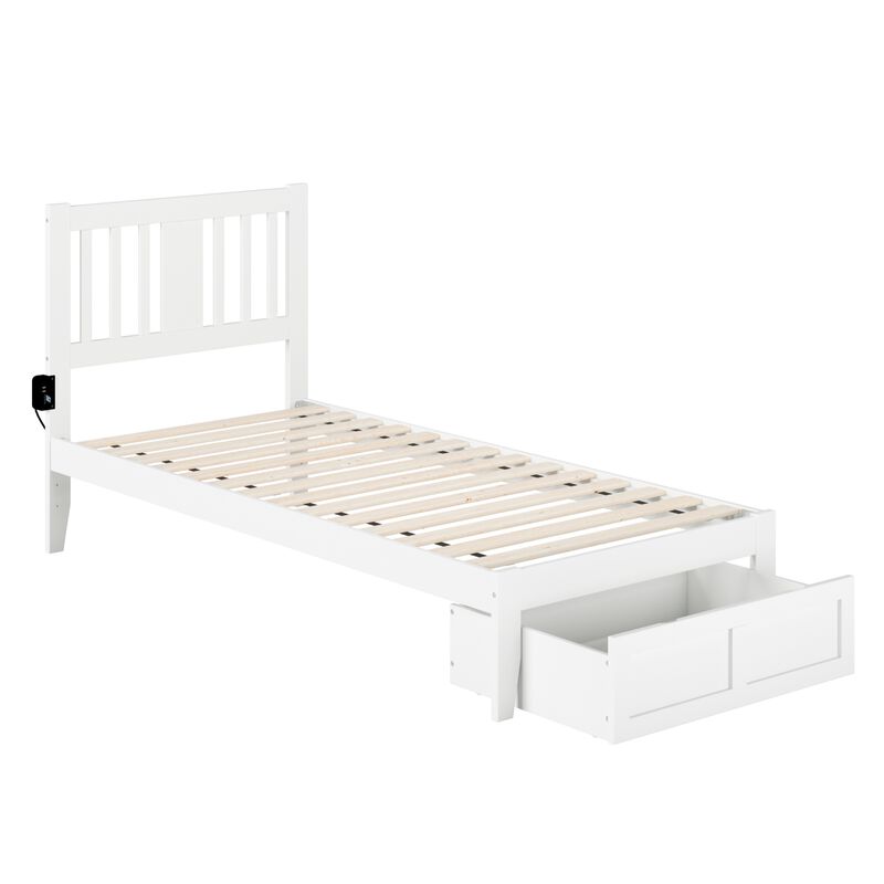 Tahoe Twin Extra Long Bed with Foot Drawer and USB Turbo Charger in White