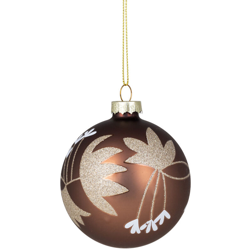Glittered Flower Vine Glass Christmas Ball Ornaments - 3" (75mm) - Bronze - 4ct image number 4