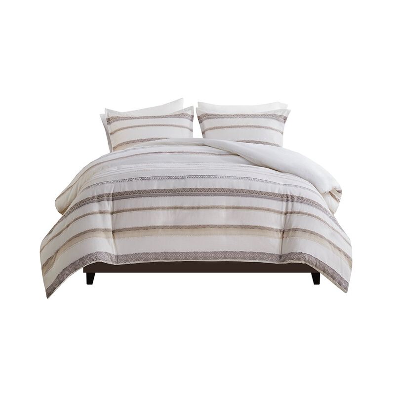 Gracie Mills Ismael Clipped Jacquard Stripe 3-Piece Duvet Cover Set