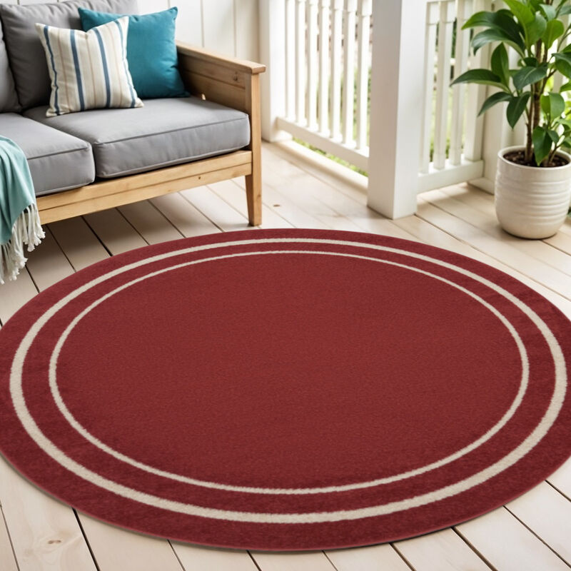 HomeRoots 6' Red And Ivory Round Indoor Outdoor Area Rug image number 1