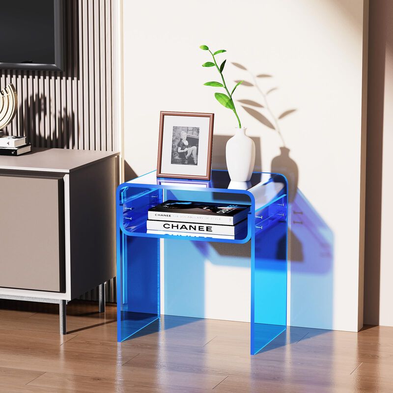 solaround Clear Acrylic End Table 2-Tier Bedside Nightstand for Living Room Bedroom