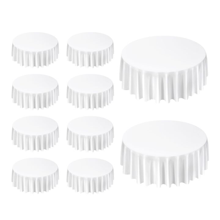 10 Pack Round Tablecloth Set, Polyester Fabric Table Covers for Wedding Party Banquet Decor-White
