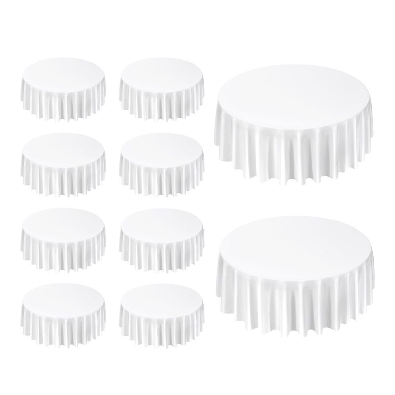 10 Pack Round Tablecloth Set, Polyester Fabric Table Covers for Wedding Party Banquet Decor-White image number 0