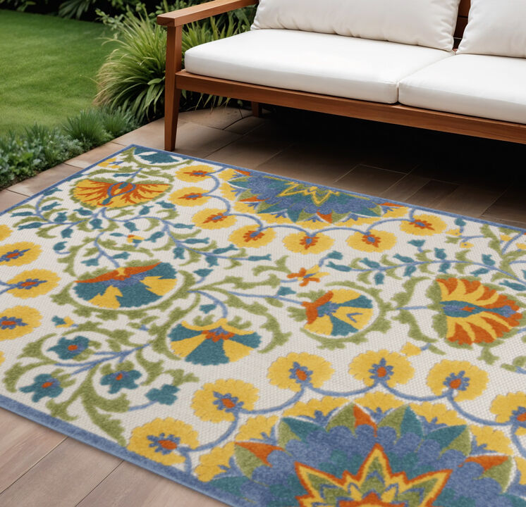 HomeRoots 12' X 15' Yellow Red Orange Blue And Green Floral Indoor Outdoor Area Rug