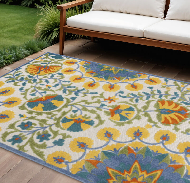 HomeRoots 12' X 15' Yellow Red Orange Blue And Green Floral Indoor Outdoor Area Rug image number 1