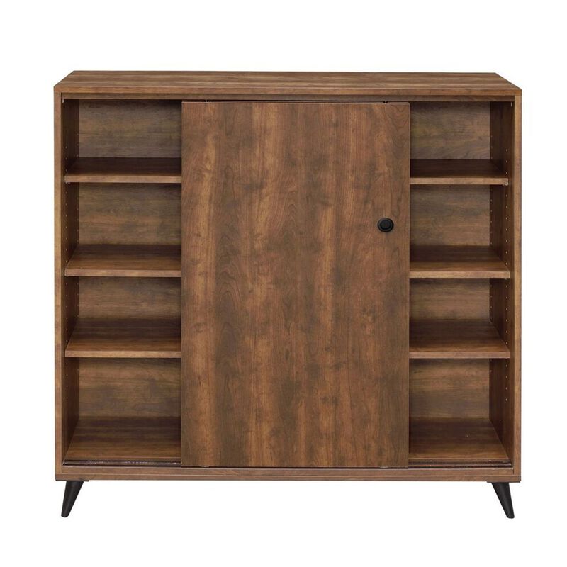 Wooden Shoe Cabinet with 2 Sliding Doors and Splayed Legs, Oak Brown-Benzara