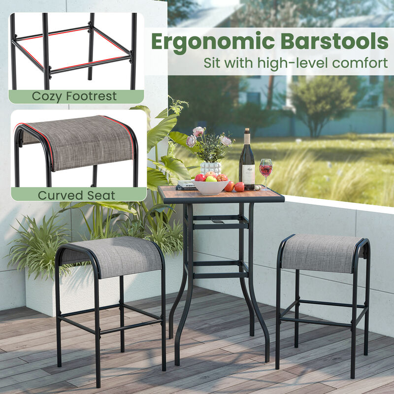 Patio Metal Bar Stools with Curved Fabric Seat – Stylish Outdoor Seating for Bars and Kitchens