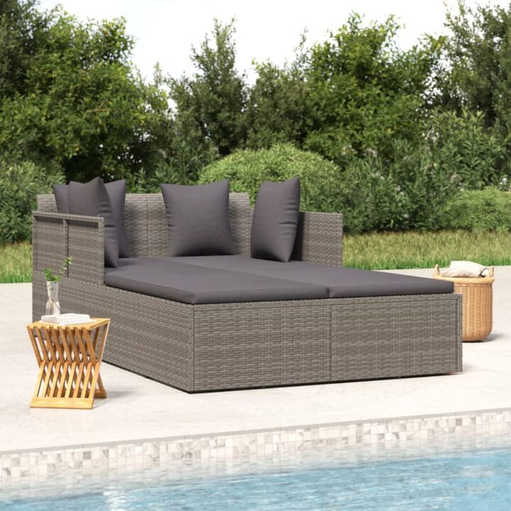 vidaXL Modern Outdoor Sunbed with Cushions, Gray, Durable Poly Rattan & Powder-Coated Steel Frame, Easy to Assemble for Patio, Garden or Poolside Use