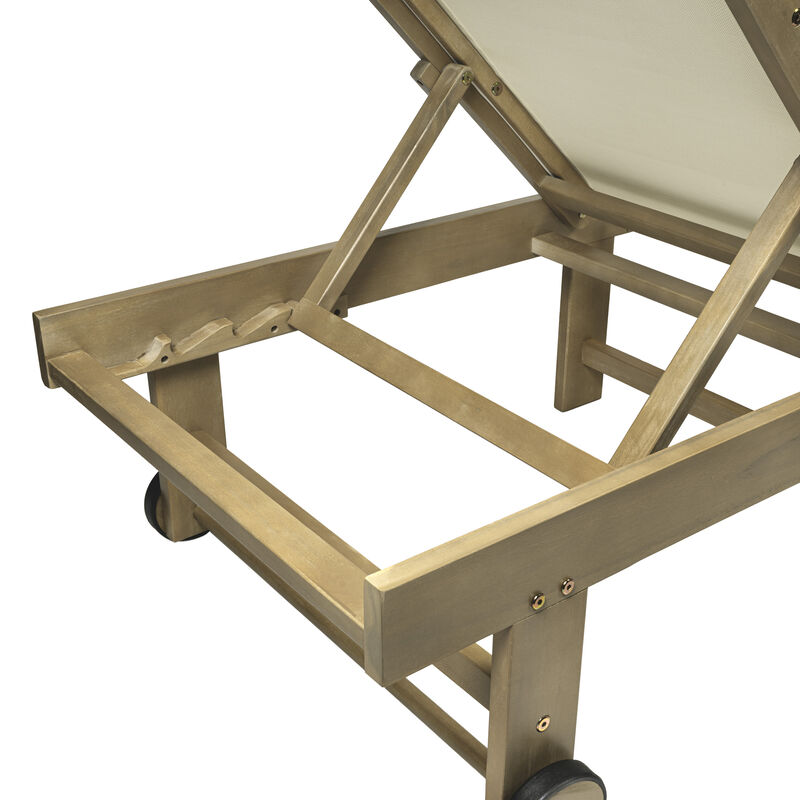 Trabuco Coastal Modern Acacia Wood Mesh 3-Position Outdoor foldable Chaise Lounge Set with Side Table image number 7