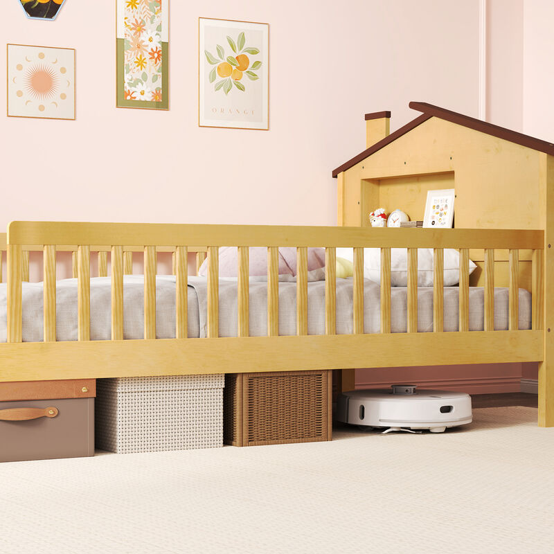 House Frame Montessori Bed with Headboard Storage for Toddlers