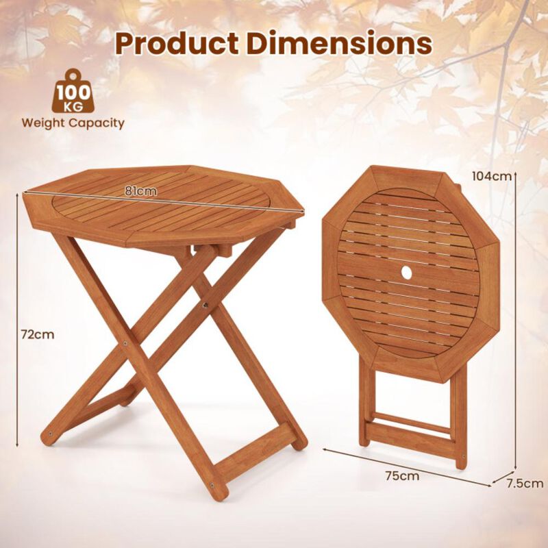 Hivvago Octagon Folding Patio Table with 2 Inches Umbrella Hole