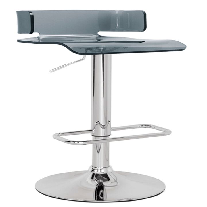 26 Inch Acrylic Adjustable Barstool, Chrome Pedestal Base, Gray-Benzara