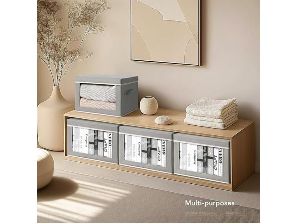 Fabric Storage Bins with Lids | Collapsible Closet Storage Bins with Window