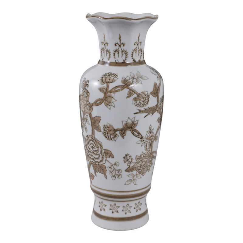 12x5" Chinoiserie Bird & Vines Vase, Brown/white image number 2