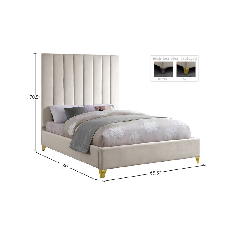 Meridian Furniture Via Cream Velvet Queen Bed