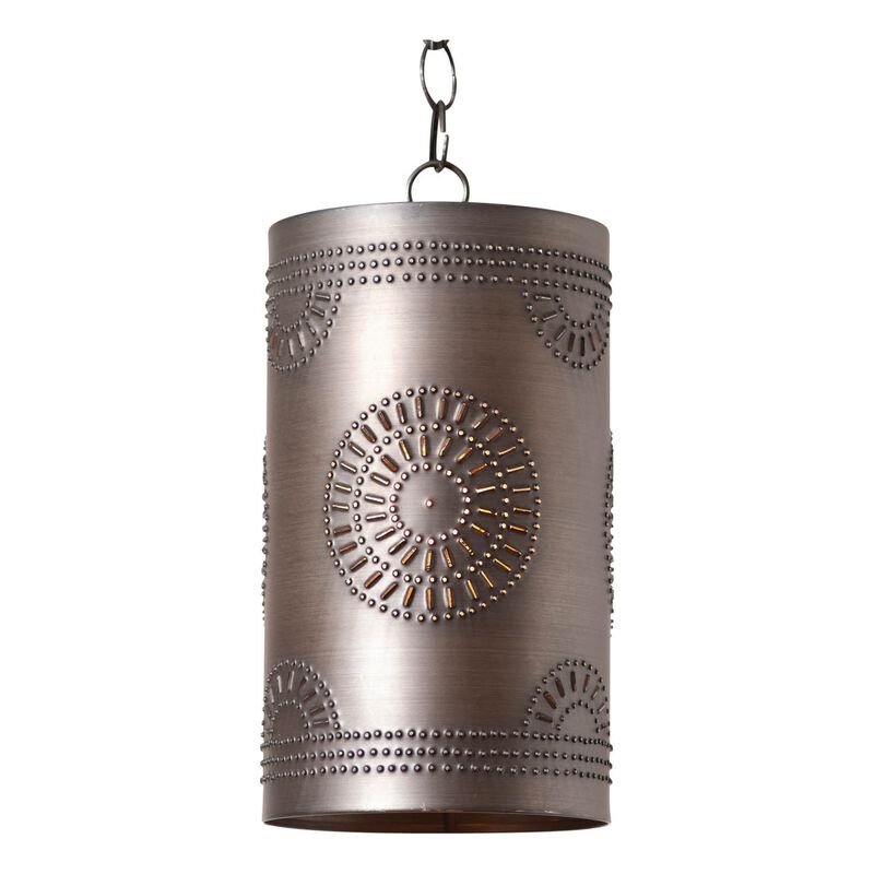 Irvins Country Tinware Rustic Cylinder Pendant In Kettle Black Tin image number 0