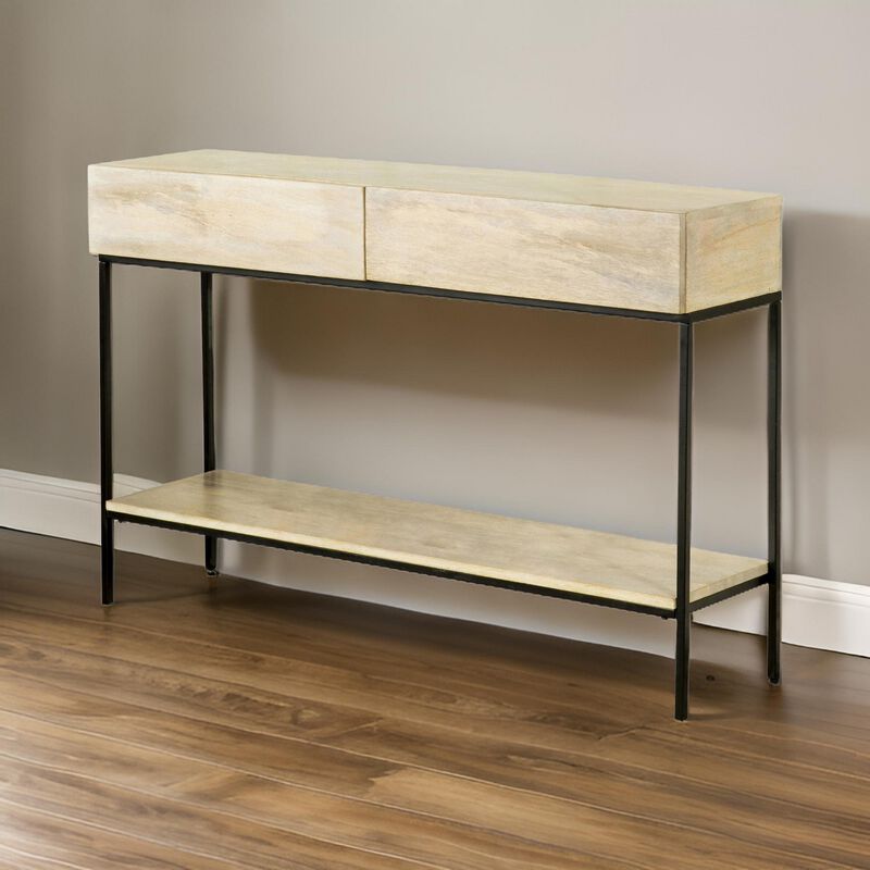 46 Inch 2 Drawer Console Table with Open Shelf, Sleek Straight Legs, Black