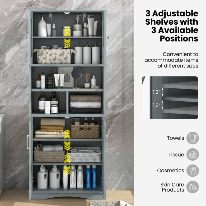 Hivvago Tall Bathroom Cabinet Large Floor Storage Cabinet with Acrylic Doors and 3 Cubes