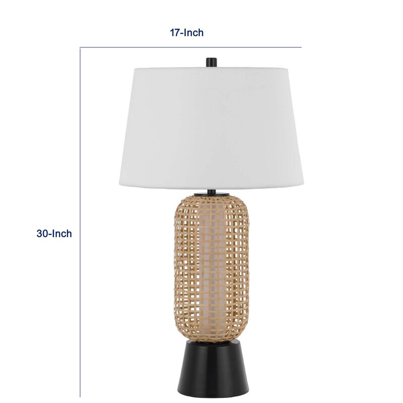Table Lamp with LED Light, White Shade, Modern Brown Wicker, 30 Inch image number 7