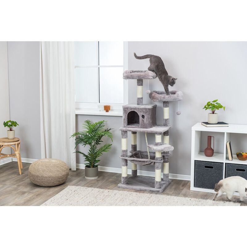 TRIXIE Eduardo Plush & Sisal 4-Level 57.1" Cat Tree with Scratching Posts & Condo, Gray image number 2