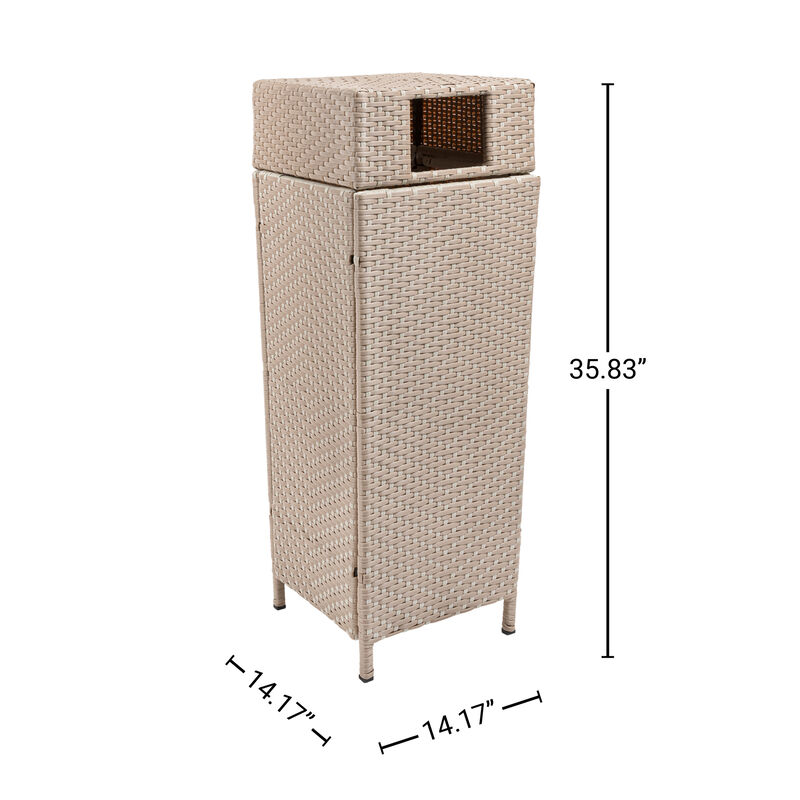 Keaton Modern All-Weather Wicker/Metal Lidded Hideaway Outdoor Trash Can
