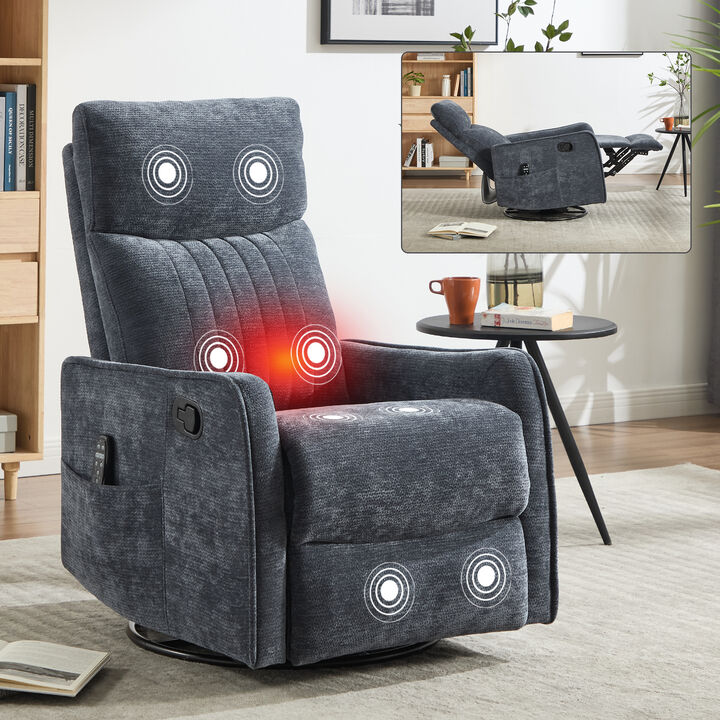 Heat Massage Manual Recliner Chair with Rocker and Swivel in Fabric for Living Room