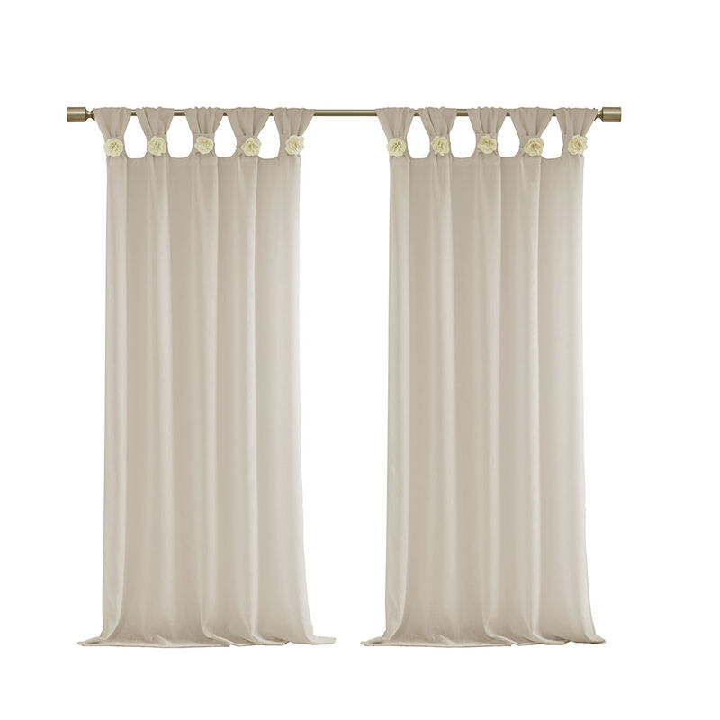 Gracie Mills Taliesin Floral Cuff Tab Top Faux Linen Sheer Solid Curtain Panel image number 0