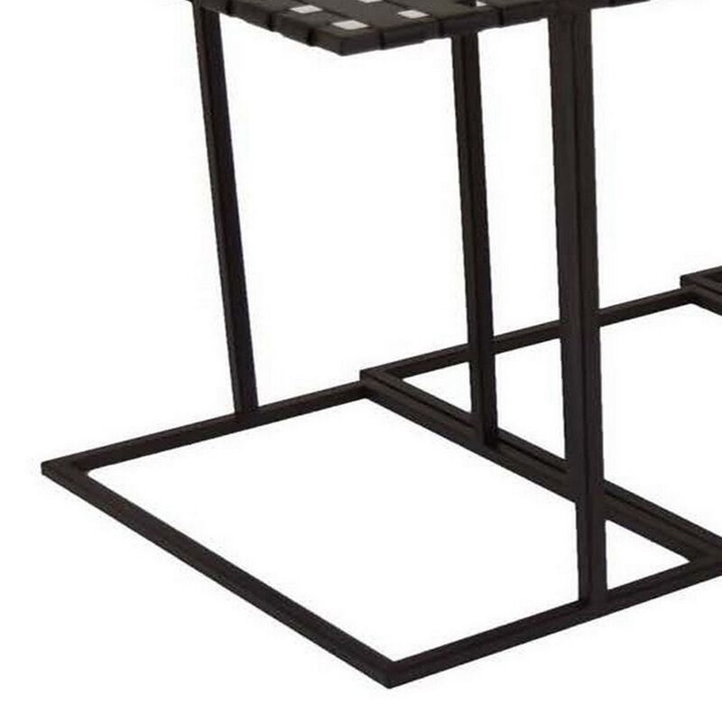 Set of 3 Plant Stand Side Tables, Rectangular Mesh Top, Black Metal Frame - Benzara