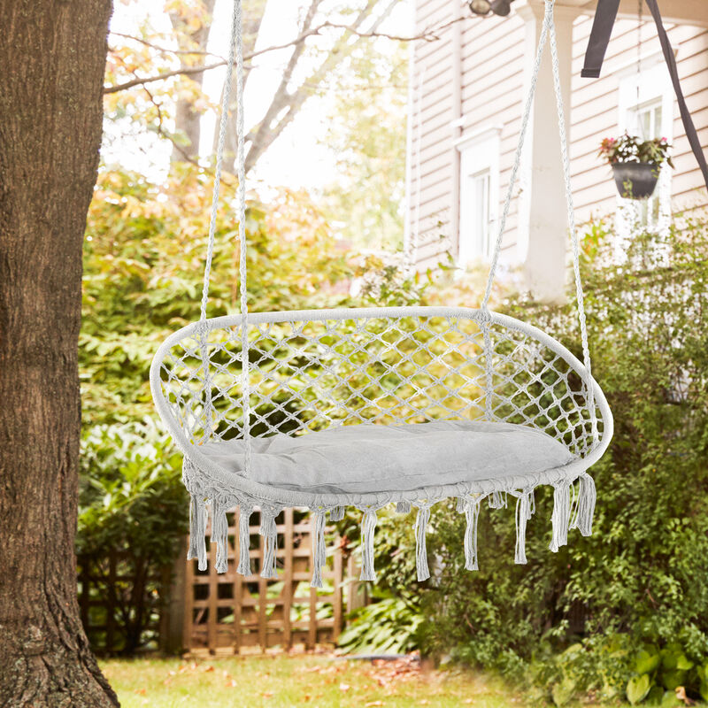 Hivvago 2-Person Macrame Hammock Chair with Cushion image number 1
