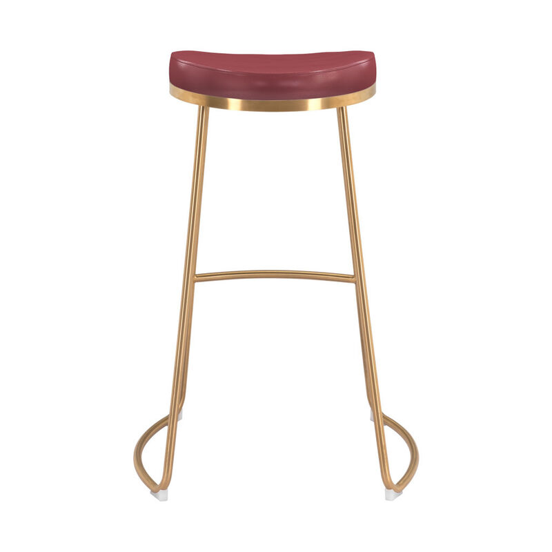Hivvago Set of Two 31 Inch Burgundy And Gold Steel Backless Bar Height Bar Chairs