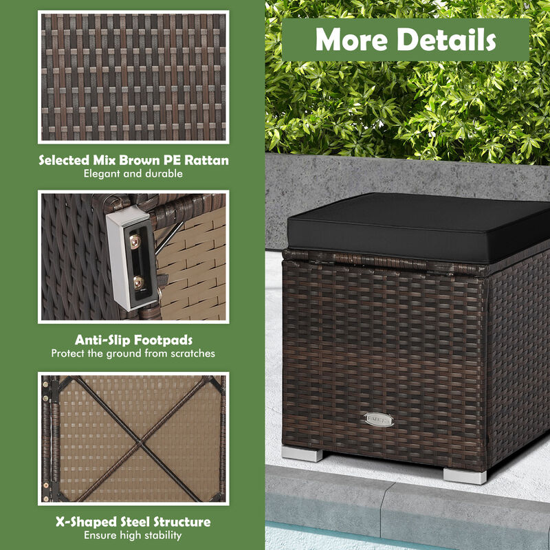 2 Pieces Patio Ottoman with Removable Cushions