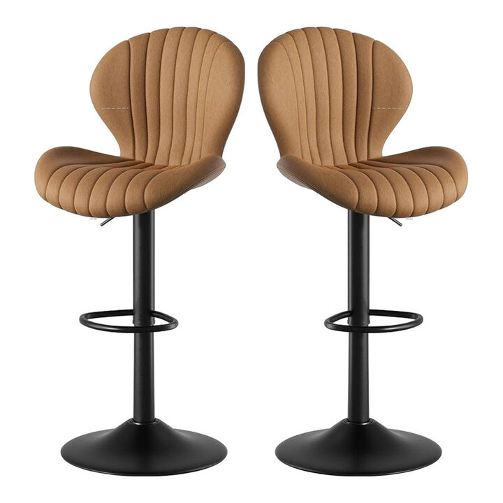 Modern Upholstered Fabric Swivel Bar Stools Set of 2