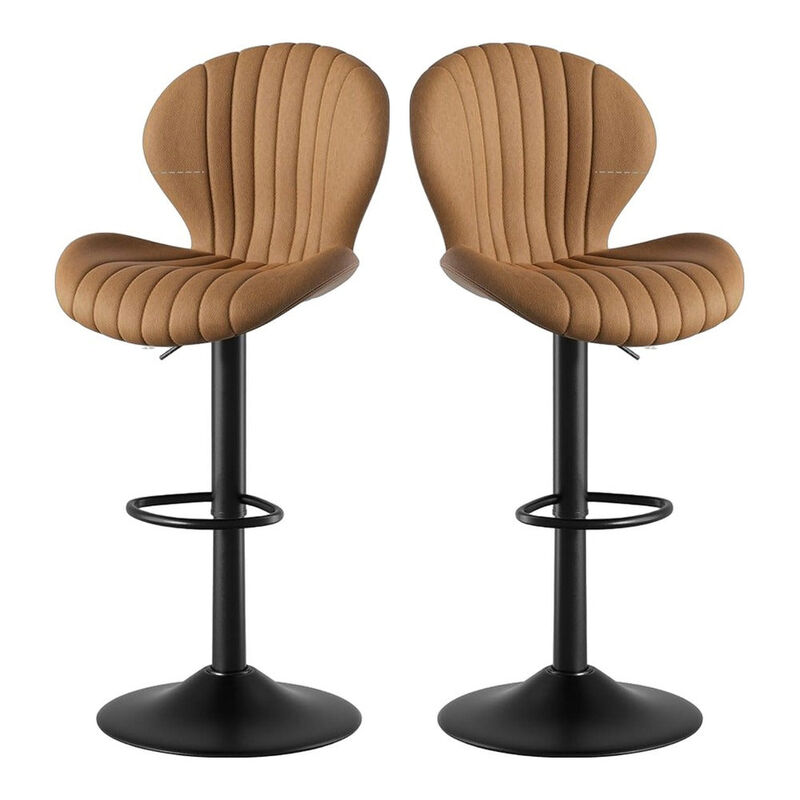 Modern Upholstered Fabric Swivel Bar Stools Set of 2 image number 0