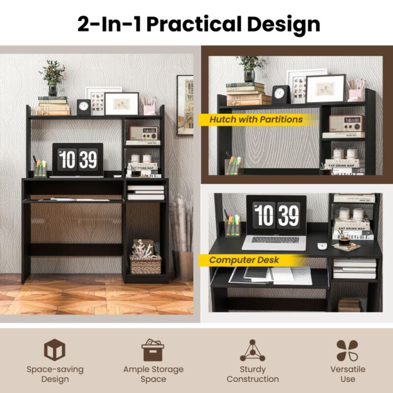 Hivvago Home Office Computer Desk with Bookcase Keyboard Tray and CPU Stand