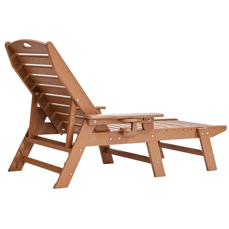 Outdoor Chaise Lounge Chair, 6-Position Adjustable HDPE Recliner with Cup Holder image number 8