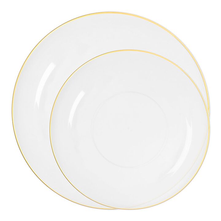 Clear with Gold Rim Organic Round Plastic Dinnerware Value Set (120 Sets)