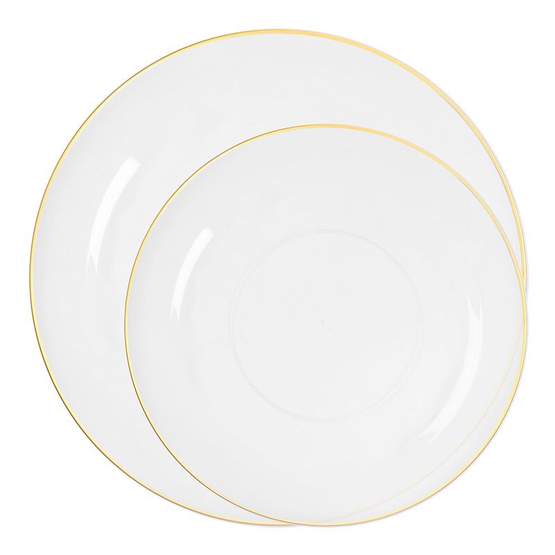 Clear with Gold Rim Organic Round Plastic Dinnerware Value Set (120 Sets) image number 0