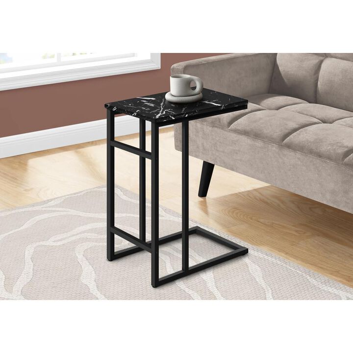 Accent Table, C-shaped, End, Side, Snack, Living Room, Bedroom, Black Marble