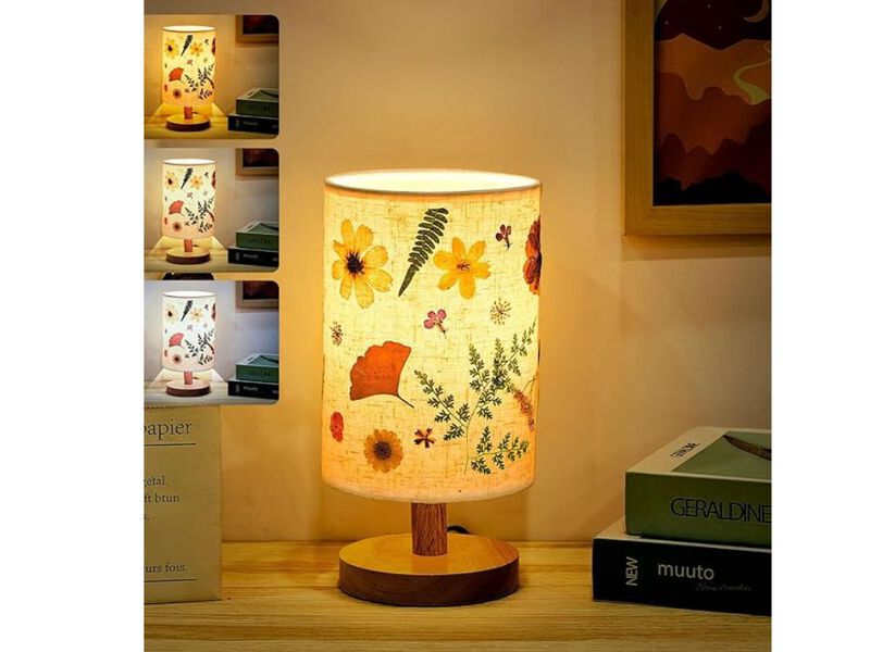 Pressed Floral Bedside Lamp &ndash; Vintage Flower Print, Soft Light