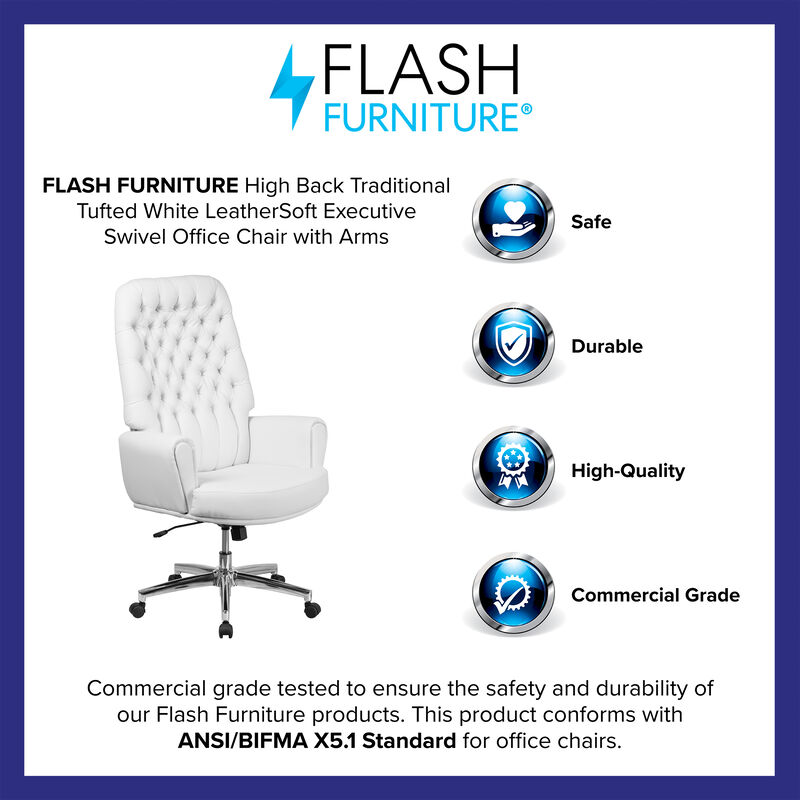 Flash Furniture High Back Traditional Tufted White Leather Executive Swivel Office Chair with Arms image number 10