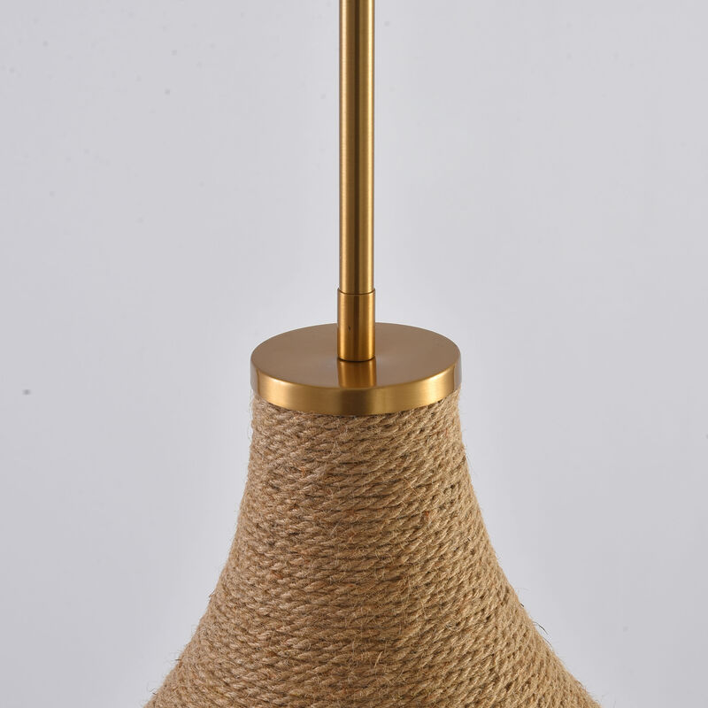 13" Modern Coastal Gold Hemp Rope Pendant Light with Vase-Shaped Water Glass Shade for Bedroom, Living Room or Kitchen Island image number 7
