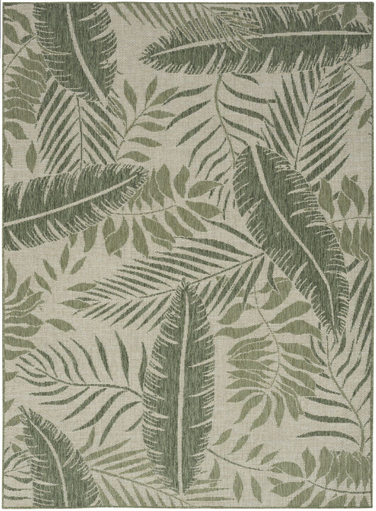 HomeRoots 6' X 9' Ivory And Green Palm Leaf Indoor Outdoor Area Rug