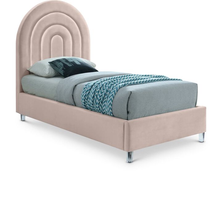 Meridian Furniture Rainbow Pink Velvet Twin Bed