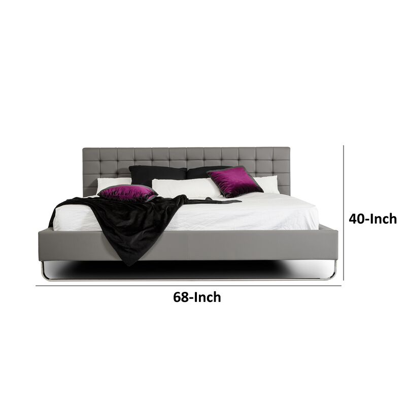 Ani King Size Platform Bed, Plush Tufted Gray Faux Leather Upholstery - Benzara