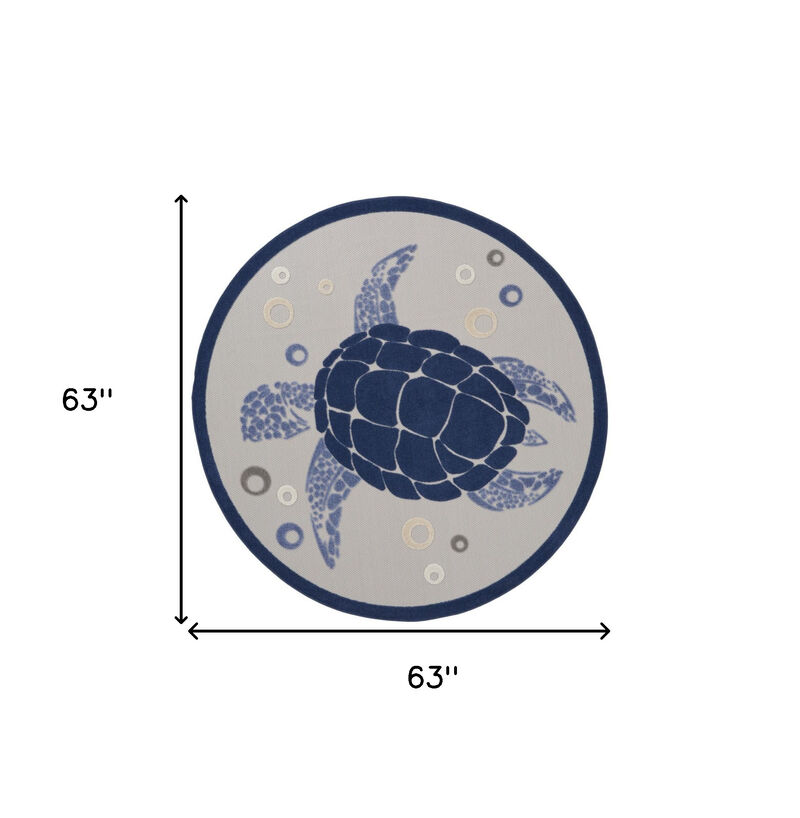 HomeRoots Round Sea Turtle Indoor Outdoor Area Rug image number 3