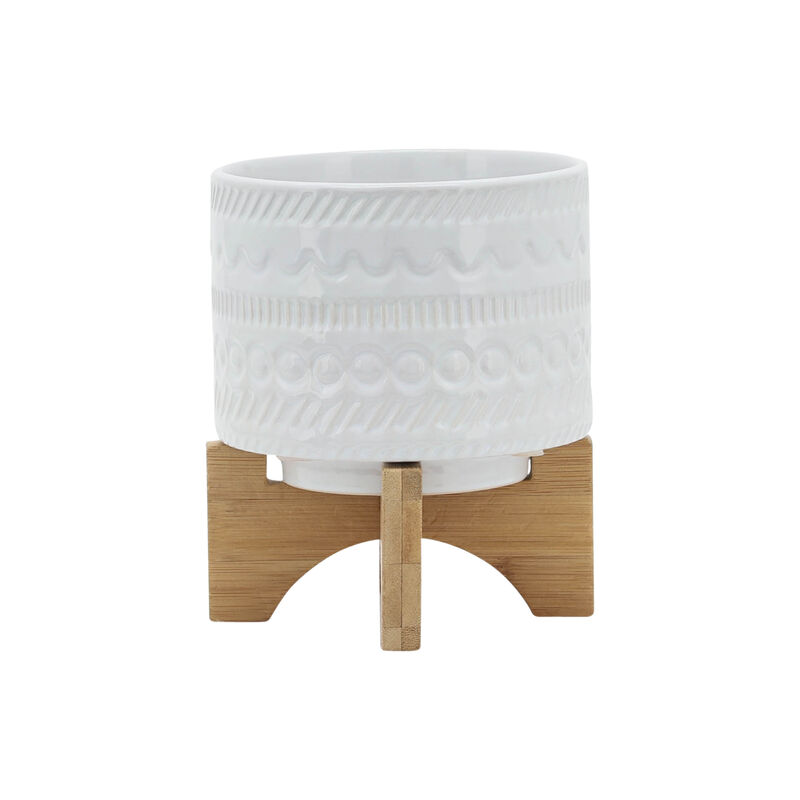 5" Tribal Planter W/Wood Stand image number 1